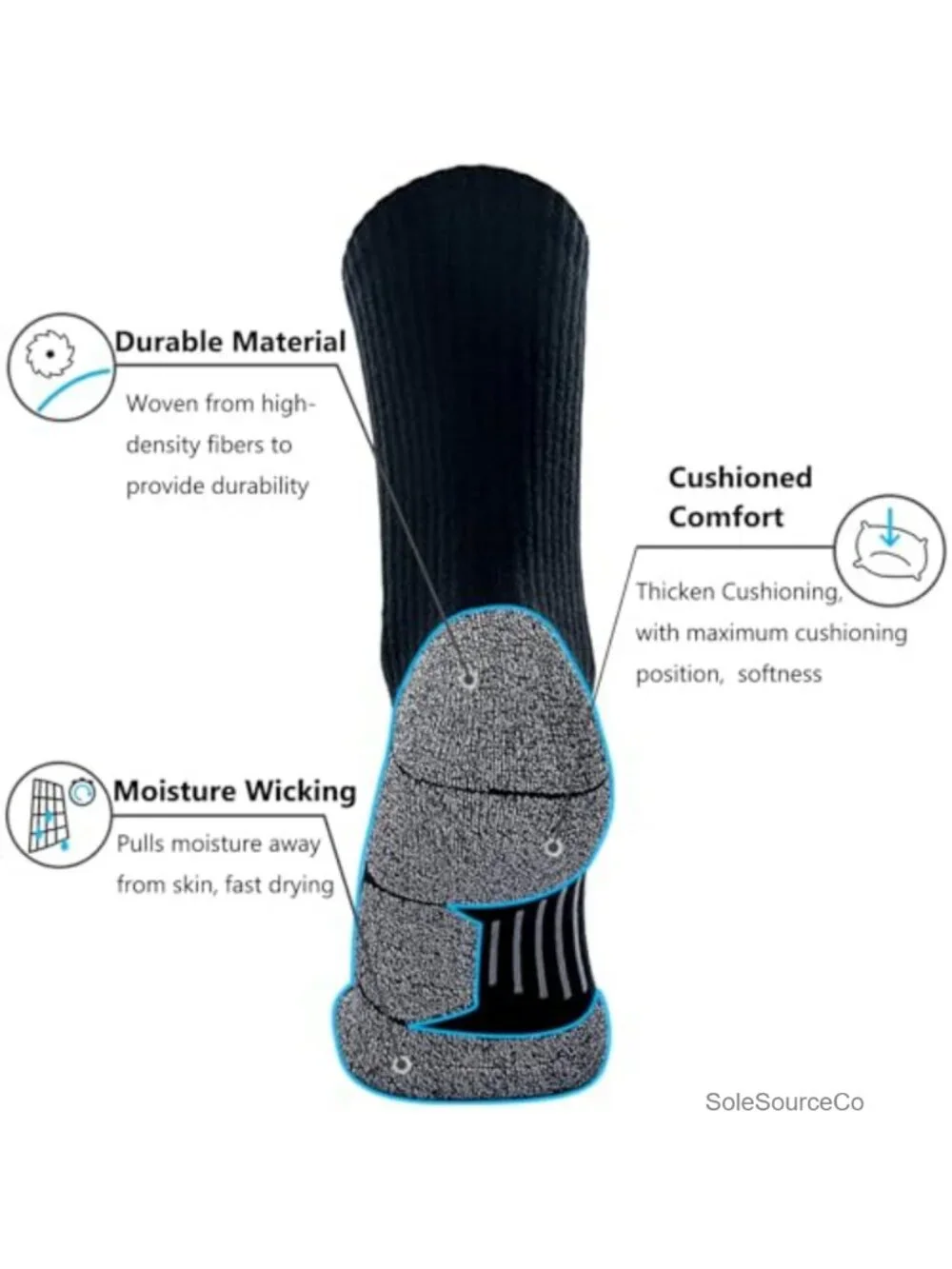Cushioned Crew Hiking Socks Moisture Wicking Arch Support